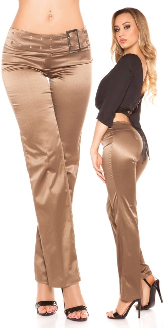 trousers with buckle and pinstripes Cappuccino
